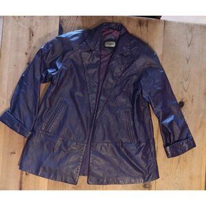 Vtg Toffs Genuine Leather Coat Jacket Womens M Purple Lined Open Front Oversized